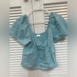 blue puff sleeve top